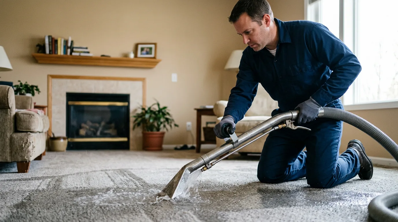 Water damage restoration technician working near Pilot Knob, MO